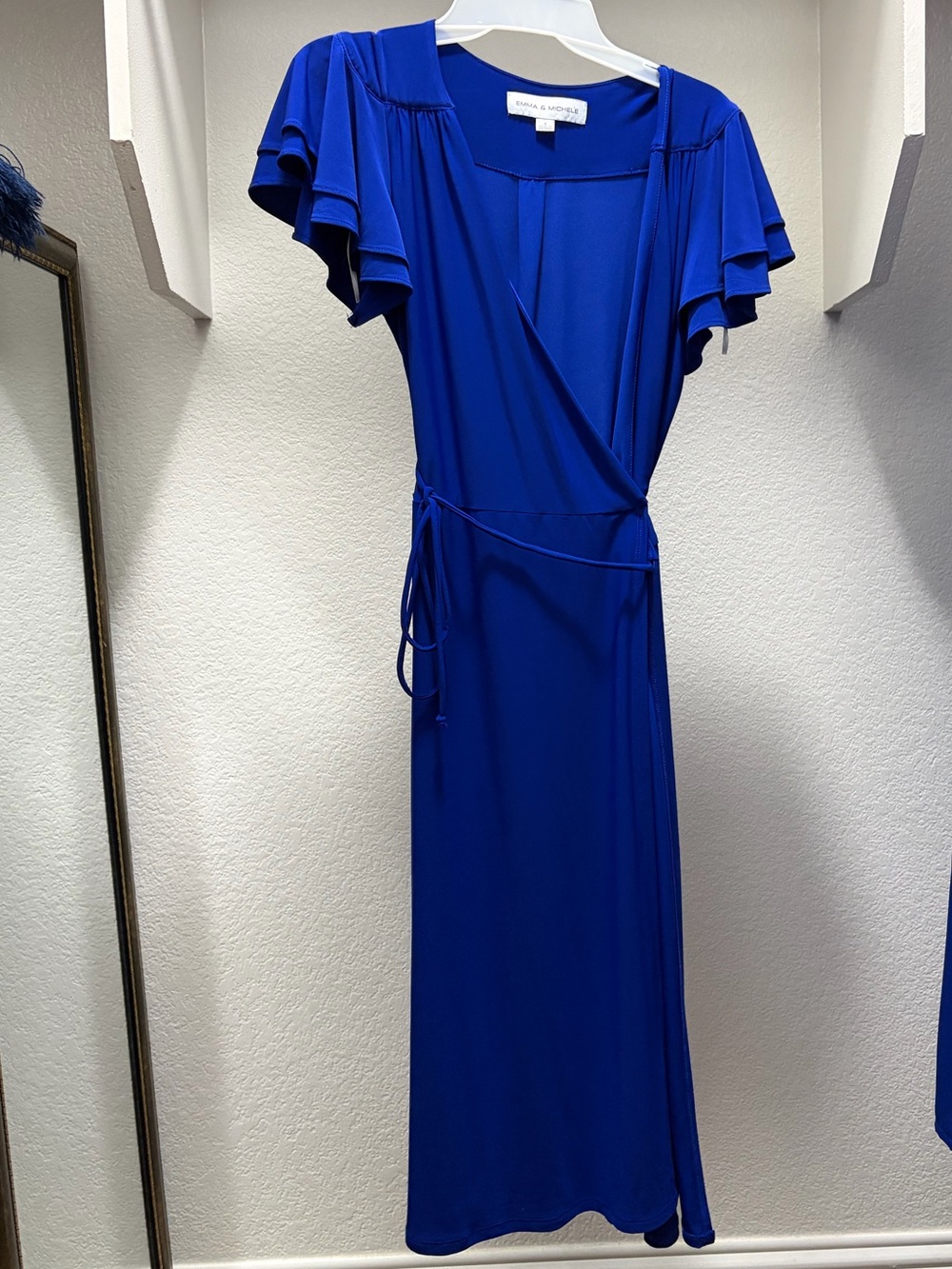 Emma & Mitchele Blue Flutter Sleeve Wrap Midi Dress